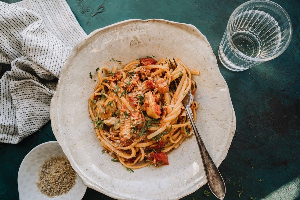 Annoskuva reseptille tomaattinen tonnikalaton pasta