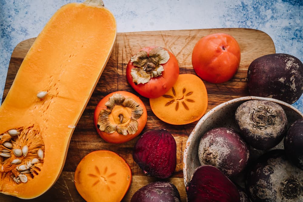 Kuva artikkelille myskikurpitsa, persimon, punajuuri