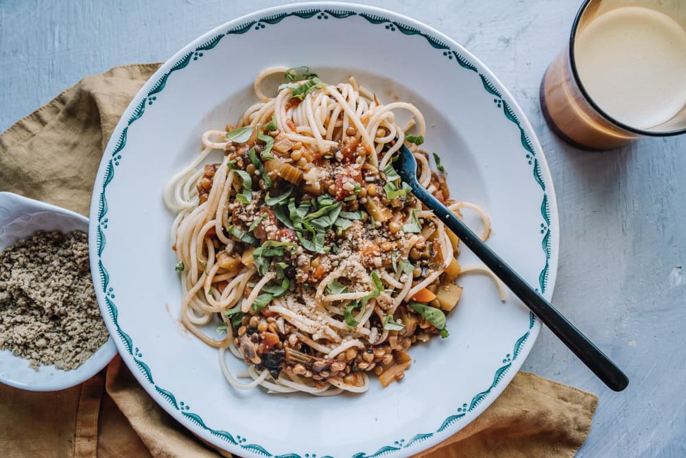 Annoskuva reseptille Linssibolognese keltaisista linsseistä